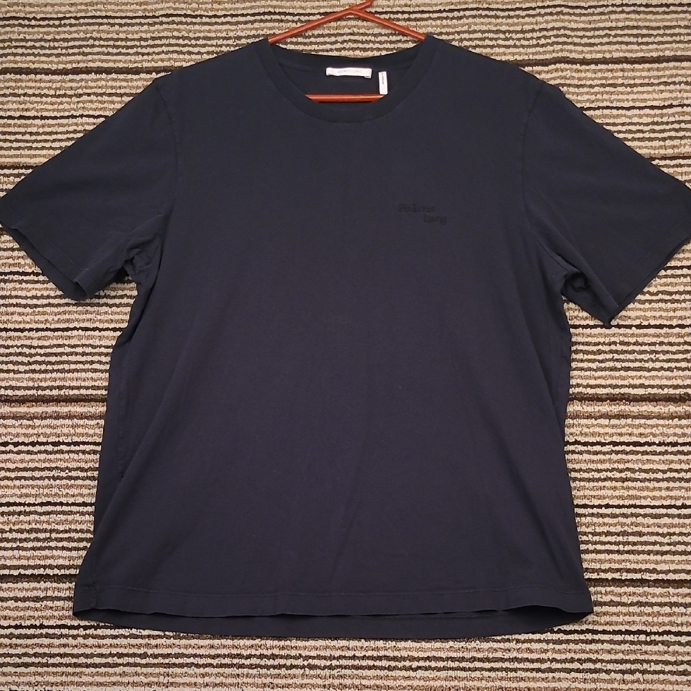 HELMUT LANG Portugal Solid Black Embroidered Cotton Mens XL Designer T Shirt
